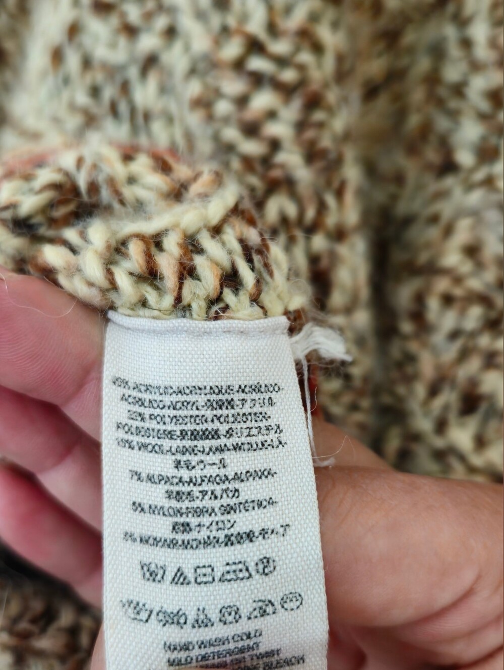 Free People Marled Oatmeal Cable-Knit Turtleneck Sweater with Rust Trim - Picture 6 of 6